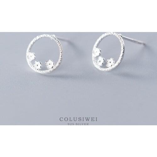 Colusiwei Real 925 Sterling Silver Small Blooming Flowers Stud Earring for Women Lovely Round Shape Earring Fashion Jewelry Gift