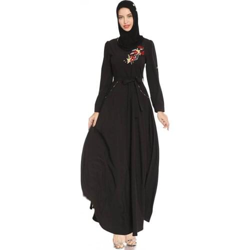 Fashion Abaya Maxi Dress Women Muslim Long Sleeve Embroidery Kaftan Jilbab Islamic Casual Loose Robes Gown Clothing Ramadan Arab