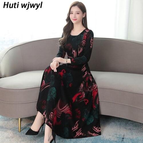 4XL Plus Size Vintage Thicken Knit Cotton Winter Long Sleeve Dress 2021 Autumn Casual Red Dress Elegant Women Party Maxi Vestido