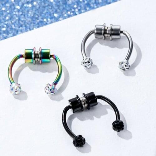1 Pcs Non-Pierced Stainless Steel Fake Nose Ring Hoop Septum Rings Clip Lip Ring Earring for Women Fake Piercing Body Jewelry