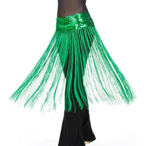 12 Colors Cheap Belly Dance Clothes Accessories Stretchy Long Tassel Fringe Belts Sequins Women Belly Dance Hip Scarf Elastic