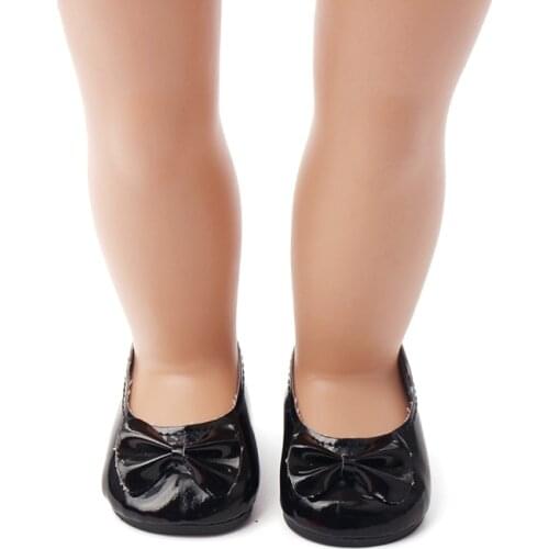 18 inch Girls doll shoes Black bow dress shoes PU American newborn shoe Baby toys fit 43 cm baby dolls s72