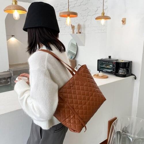 2021 Lattice Pattern Big Shoulder Bags For Women Pu Leather Large Capacity Tote Bags Elegant Female Daily Travel Shopping Bag