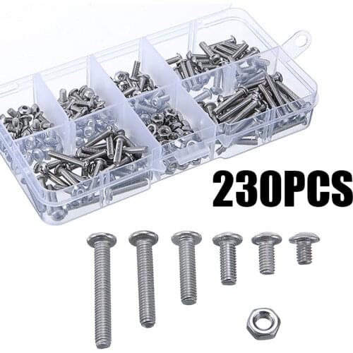 230PCS Stainless Steel Hex Socket Button Head Screws Bolts and Nuts Allen bolts Set M3 304 Accessories