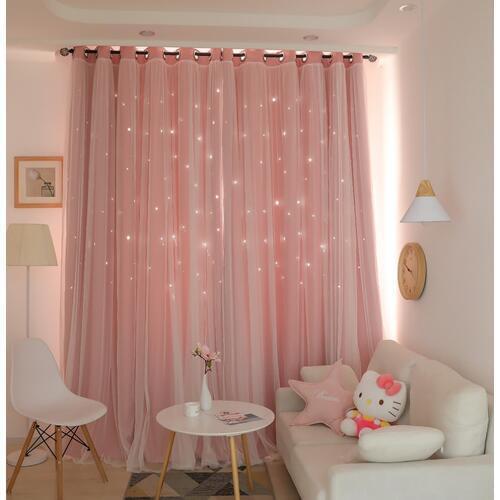250*88cm Blackout Curtains 2 Layers Stars Eyelet Pure Fabric Room Darkening Curtain Luxury Living Room Bedroom Window Drapes 3