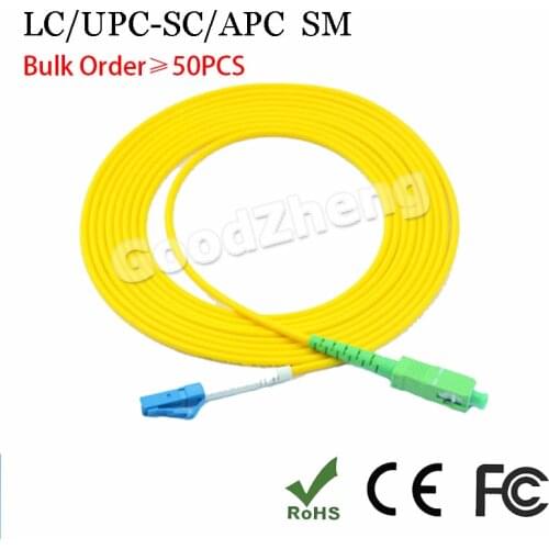 50PCS LOT 1M/1.5M/3M 2.0mm LC/UPC-SC/APC SIMPLEX 9/125 fiber patch cord jumper cable, Singlemode