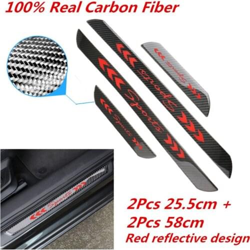 58cm&25.5cm Real Carbon Fiber Car Door Welcome Plate Sill Scuff Cover Panel Sticker