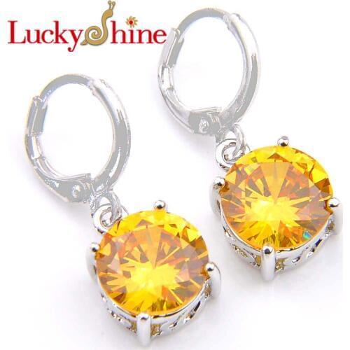 Promotion Jewelry Round Yellow Crystal Zirconia Wedding Dangle Earrings Russia USA Australia Earrings Free Shipping
