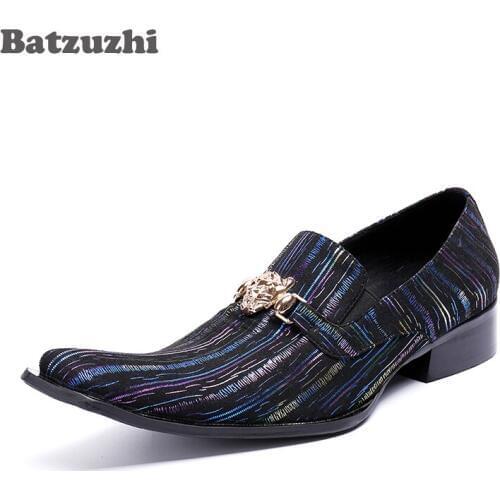 Batzuzhi Italian Fashion Mens Dress Shoes Genuine Leather Black Blue Wedding Male Shoes 2018 Square Toe Party Men Shoes, US12