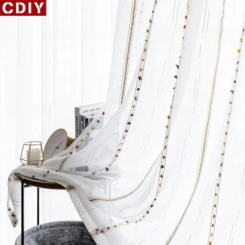 CDIY Modern Colored Embroidery Tulle Curtains for Bedroom The Livingroom Window Treatments Sheer Voile for Kitchen Drapes Decor