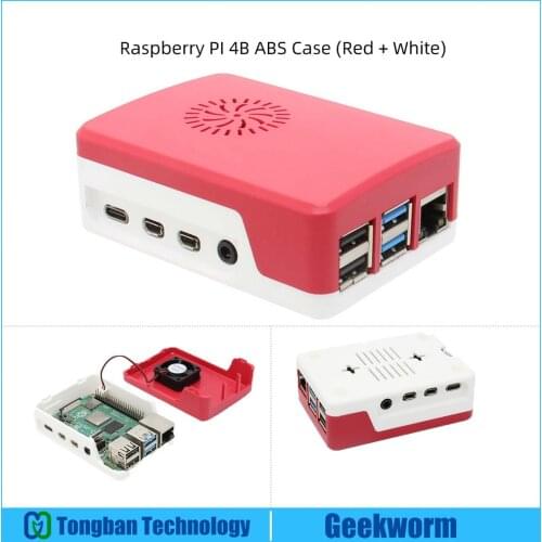 Raspberry Pi 4 ABS Case with Cooling Fan , Red + White Enclosure for Raspberry Pi 4 Model B, Pi 4B, Pi 4