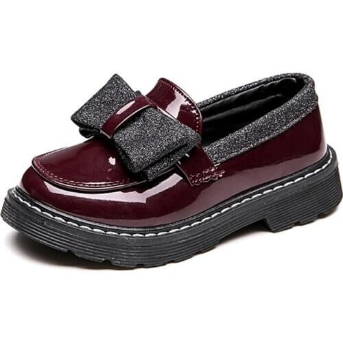 Children Casual Flat Shoes Girls Leather Shoe Cute Bow Princess Shoe Slip-on Soft Wear-resistant Kids Party Dress Shoes