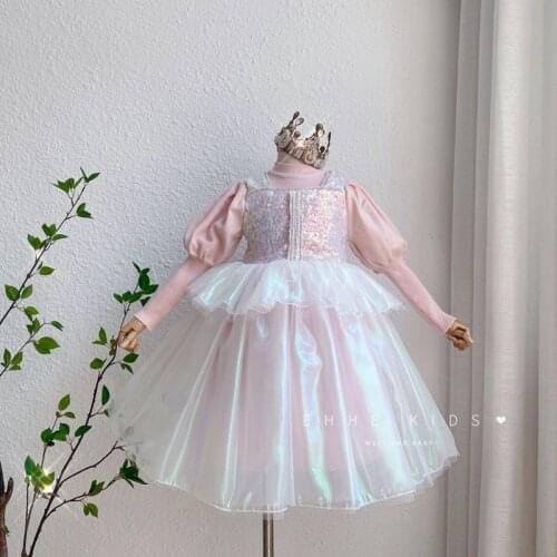 Baby girls sequin tulle party tutu dresses kids knitted dress wholesale