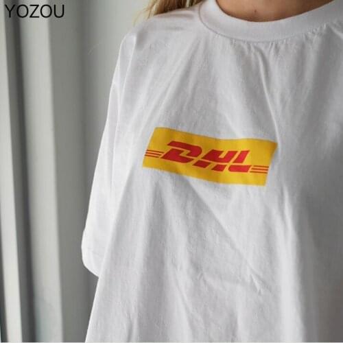 Harajuku Funny 90s Summer Cotton DHL Print Graphic Tees Loose Korea Couples Short Sleeve Basic Large Size Oversize White Black