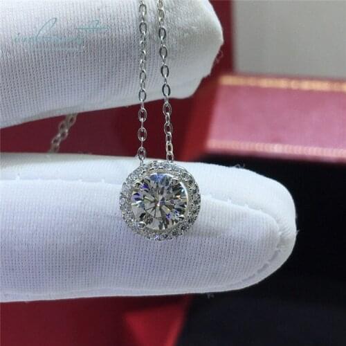 Inbeaut 1 ct Round Excellent Cut D Color Pass Diamond Test Moissanite Necklace 925 Silver Cute Moissanite Chain Paty Jewelry