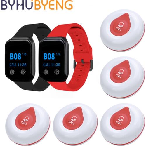 BYHUBYENG Waterproof Watch Buttons Wireless Waiter Calling Wrist Bracelet Pager System with Buzzer for Restaurant Call Stein