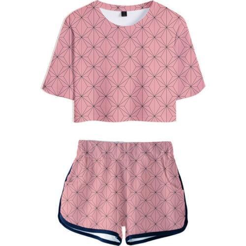 Demon Slayer Kimetsu no Yaiba Costume Women Top Shorts Sport Suits Kamado Nezuko Running Shorts Shirt Girls Set Cosplay