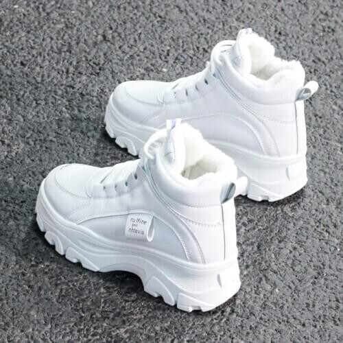 Womens casual sneakers; winter sneakers with plush fur; warm womens shoes; womens shoes with lacing; womens shoes on