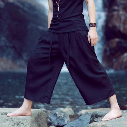 Hot ! 2020 New Men Linen Pants Loose Summer Fluid Ankle Length Trousers Wide Leg Pants Plus Size Casual Pants Harem Pants
