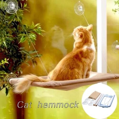 Cute Pet Hanging Beds Bearing 20kg Cat Sunny Seat Comfortable Window Mount Pet Cat Hammock Long Plush Soft Pet Cat Bed