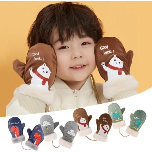 Lovely Children Winter Warm Cute Cartoon Mittens Full Finger Warm Thicken Mittens Winter Skiing Gloves Windbreak Gloves