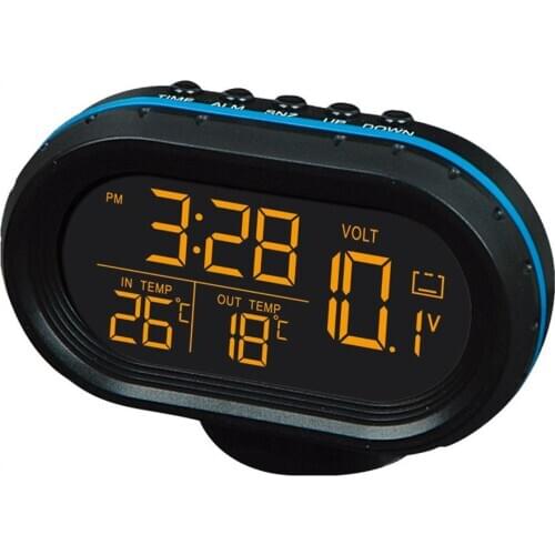 Multi-function Car Temperature Clock Voltmeter Car Thermometer Electronic Clock Car Night Light Clock Supplies