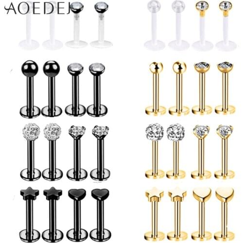 AOEDEJ 12/16Pcs/lot 16G Stainless Steel Labret Lip Piercing Set Monroe Barbell Lip Ring Cartilage Tragus Conch Helix Piercings