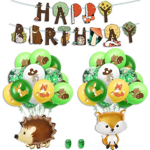 Jungle Animals Theme Birthday Party Decorations Kit Including Latex Foil Balloons Ribbons Chain Banner for Kids balloons