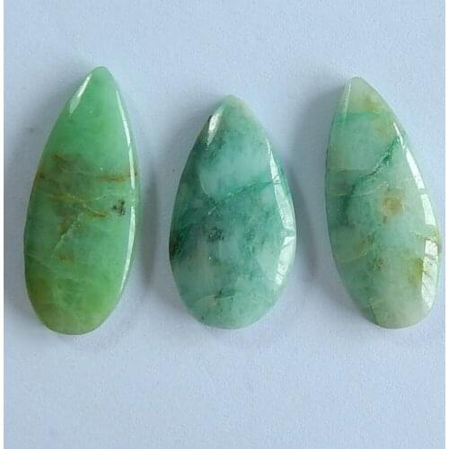 3 PSC Natural Chrysoprase Cabochons Beads Set,26x11x5/30x12x5mm,8.0g