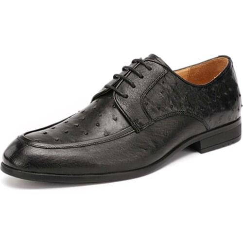 Hulangzhishi new arrival Ostrich leather Men dress shoes high-grade black lace-up office business leisure formal shoes