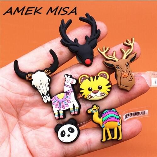Original PVC Croc Shoe Charms NEW Cartoon Deer Alpaca Panda Tiger Shoes Decorations Accessories for Jibz Kids Party Gifts U198