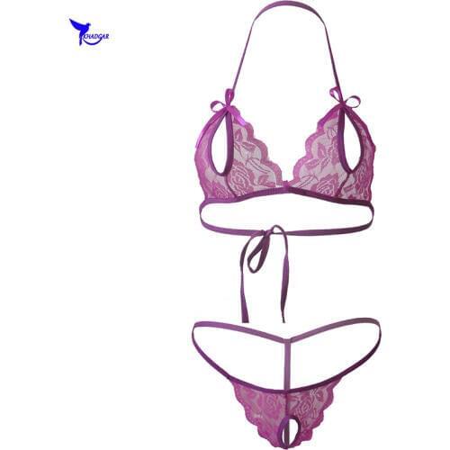 Open Bra Crotch Sexy Extreme G String Micro Bikini Set Women Transparent Lace Sunbath Costumes Beach Wear Swimwear Bathing Suit