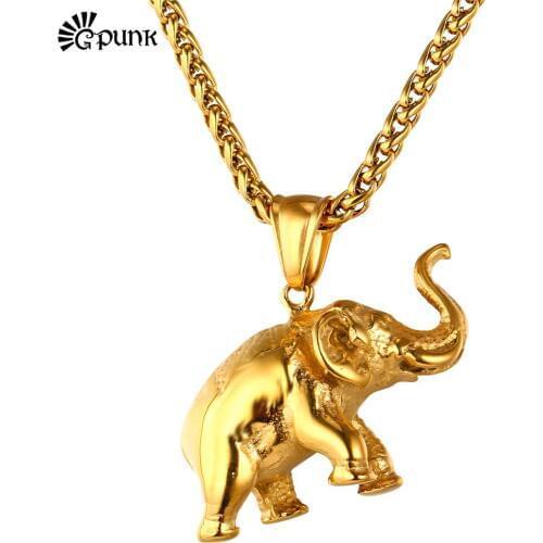 Elephant Pendant Necklace Cute Gift Unique Design yellow Gold color 316L Stainless Steel Trendy Necklace P1815G