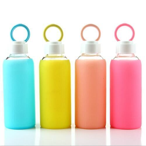 420ML Colorful Bubbly Glass Water bottle + Soft Silicone Sleeve