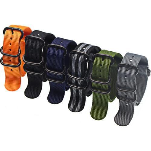 Fashion NATO Watch Band Nylon Strap Black 5 Rings Buckle 18mm 20mm 22mm 24mm Striped Simple Replacement Band Watch Accessories