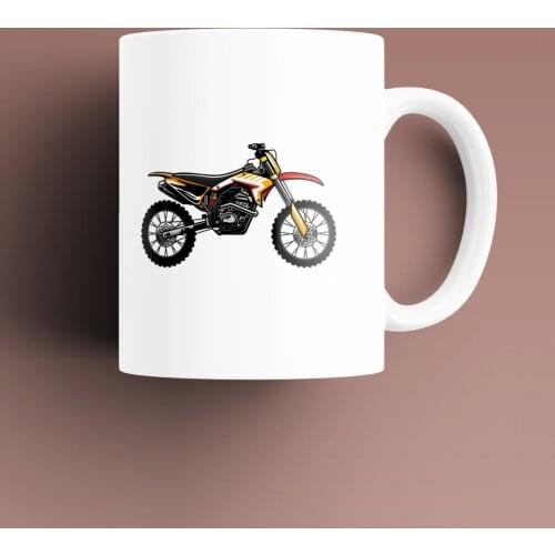 Cross Motorcycle Patterned, Printed White Mug Cup, Porcelain Raw Material, Handle, Gift Product, quality Mug and Printing