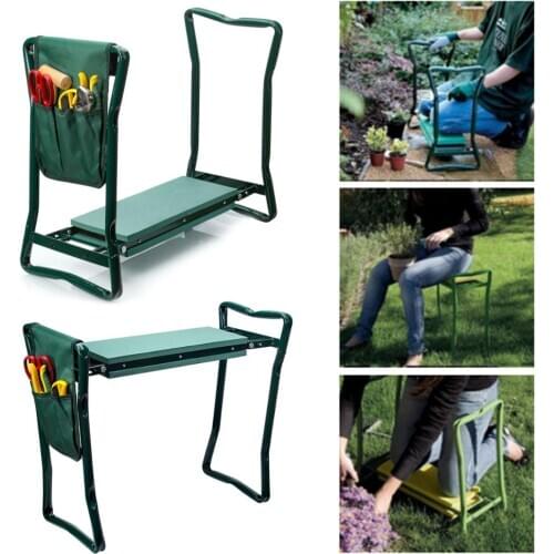 Garden Kneeler and Seat Folding Stainless Steel Garden Stool with Tool Bag EVA Kneeling Pad Gardening Gifts Supply Bear 150kg