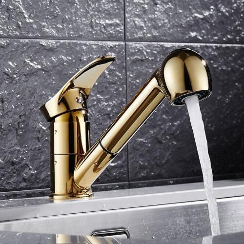 Kitchen Faucet Black golden nikel Pull Out Kitchen Sink Faucets Single Handle Deck Mounted Mixer Taps Total Brass hot/cold tap