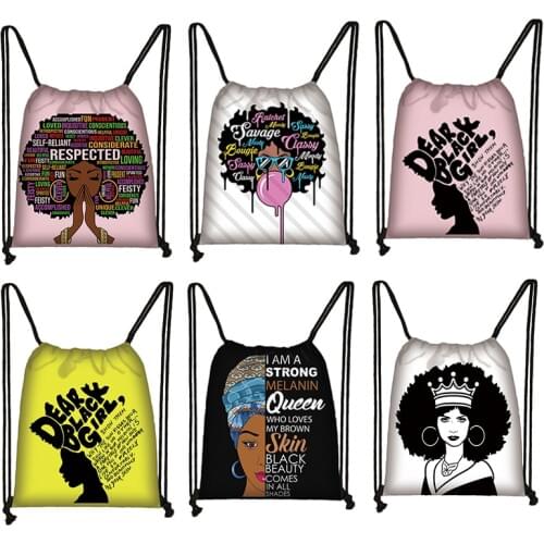 African Woman Printed Drawstring Bag Afro Ladies Travel Fashion Backpack Eco-friendly Foldable Shopping Storage Bag