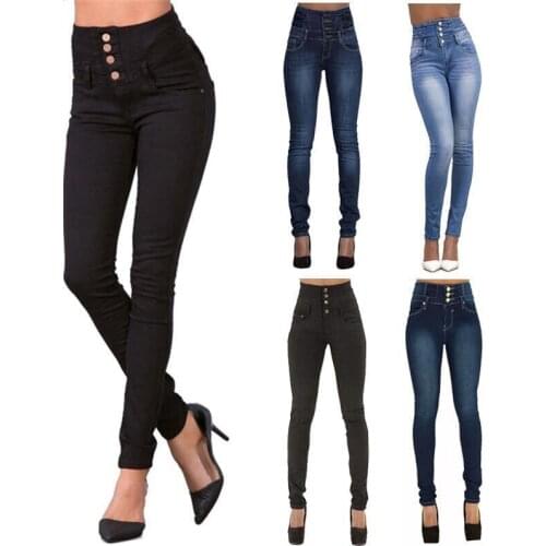 Ladies Women Jeans Pants Stretch High Waist Slim Skinny Pencil Denim Trousers