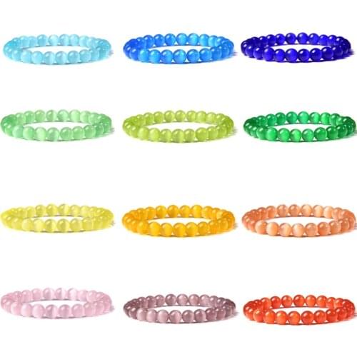 Cat Eye Bracelets For Women Men Natural Stone Colorful Opal Stretch Elastic Rope Bangles Friendship Love Reiki Exquisite Jewelry