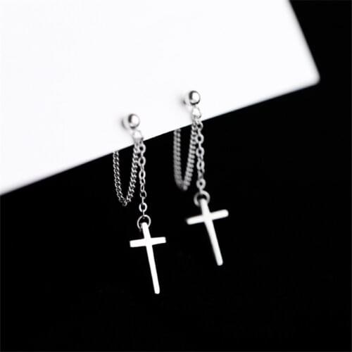 925 Sterling Silver Tassel Cross Stud Earring For Women Ear Pierced Earrings Fashion Jewelry pendientes eh1034