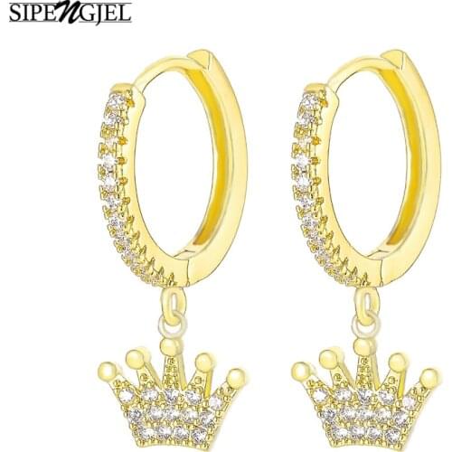 New Fashion Cubic Zirconia Cute Crown Earrings Gold And Silver Color crown hoop Earrings For Women Korean Jewelry
