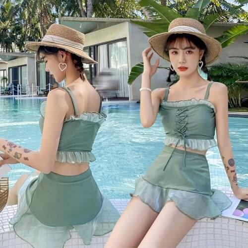 2021 New Korean Sexy Bikini Set Women Swimsuit Push Up Swimwear Bikini Bathing Suit Swim Wear Beach Swimming Skirt