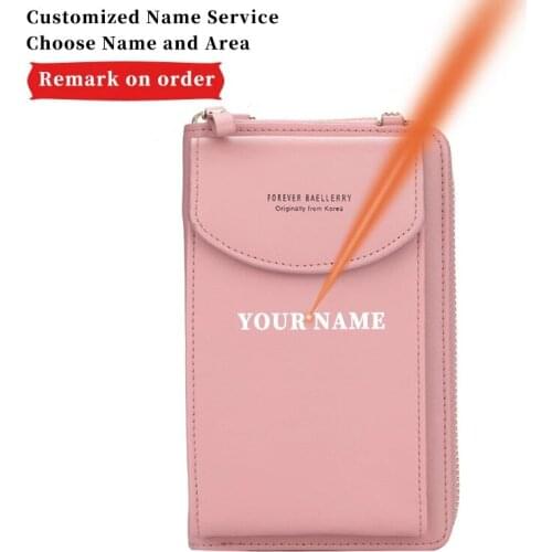 Free Engraving Womens Wallet Zipper Hasp Paragraph Clutch Bag Small Diagonal Multi-function Solid Color Mobile Phone Long Purse