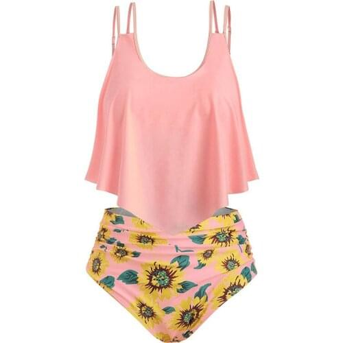 2020 Summer Womens large size ruffled high waist sunflower print bikini swimsuit sexy fashion beachwear two-piece swimsuit