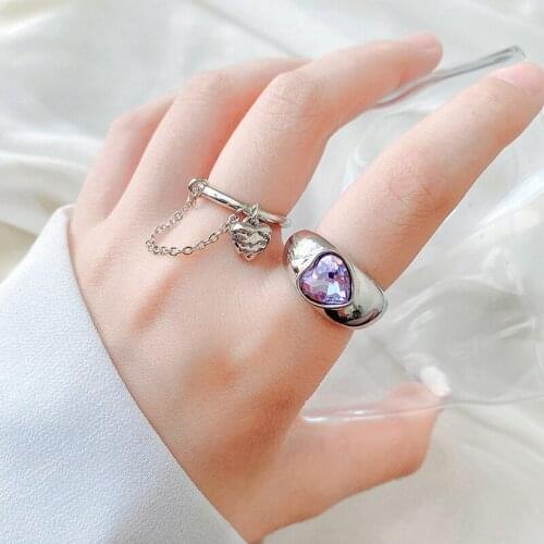 Cream purple zircon love chain open ring personality versatile ring 2021 spring/summer new trend