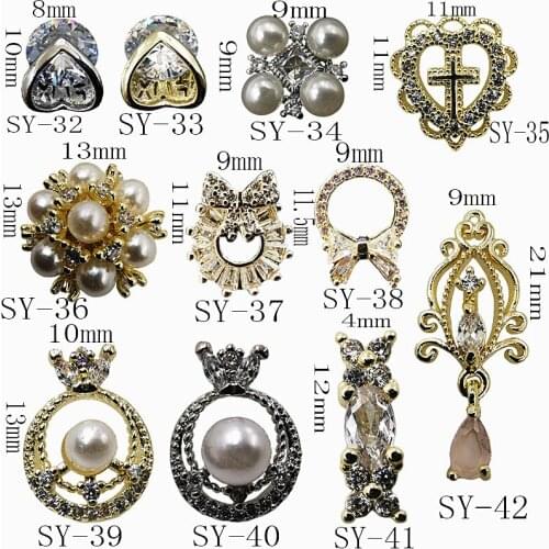 1Pcs/Lot Korea Metal Alloy Nail Art Parts Fashion Zircon Rhinestone Cross Ring Heart Flower 3D DIY Accessories Stickers Charms