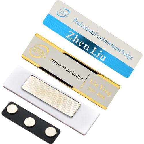 1pc 70X20mm Stainless Steel Business Name Tag Personalized Laser Engraved Magnet ID Badge Holder