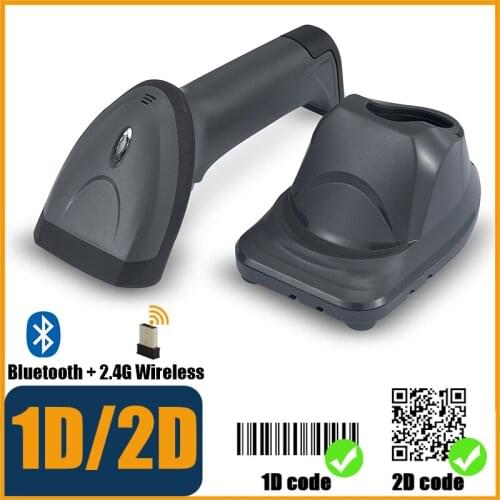 1D 2D QR Bluetoth Wireless Barcode Scanner With Stands,Supermarket, Warehouse,for 99% Computer System And IOS Android